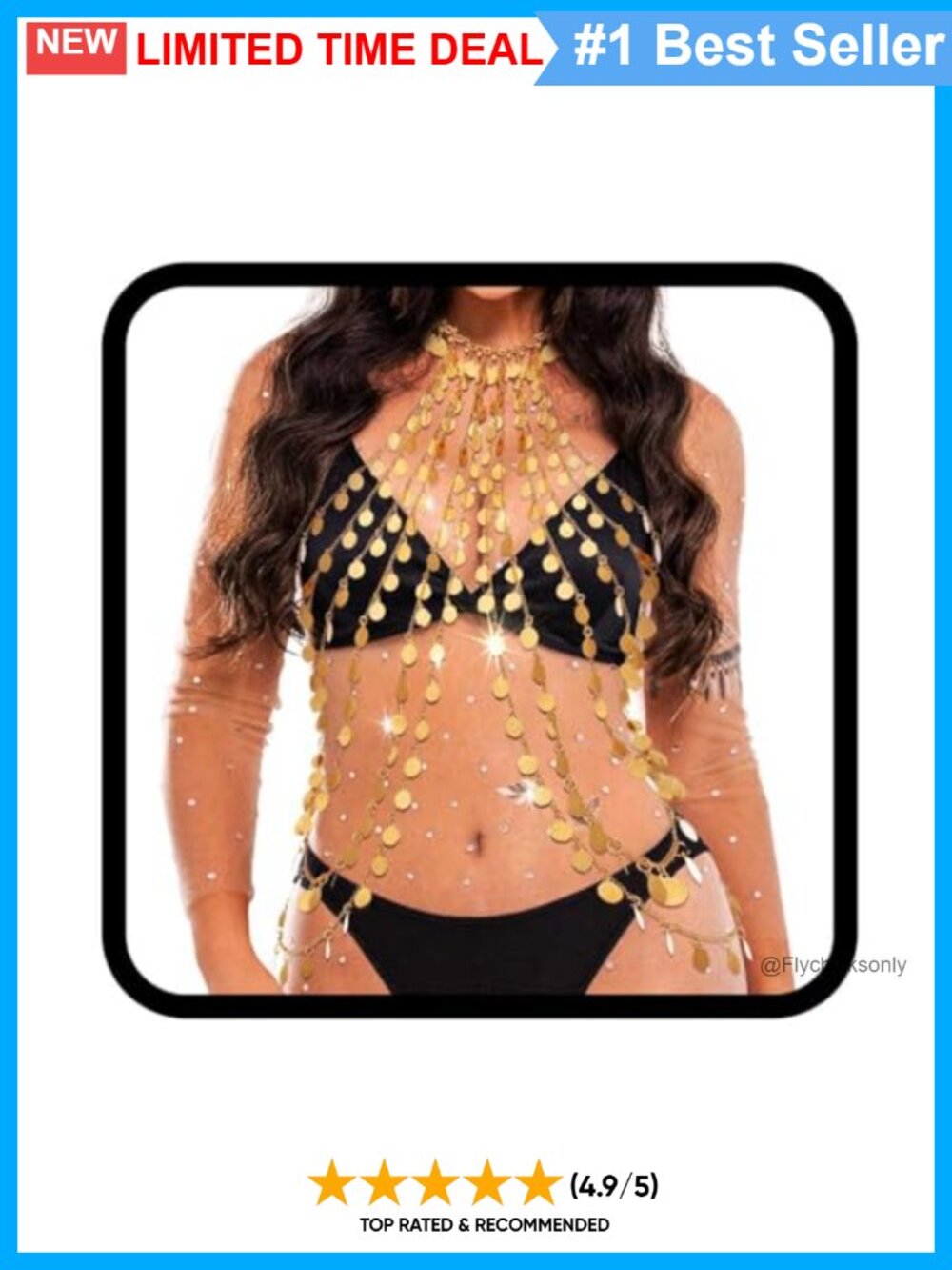 Gold Sequins Body Chain Beach Chest Chain Layered Bra Chain Body Accessory